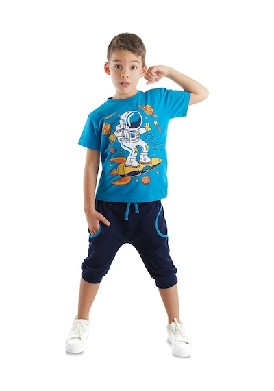 Denokids Mshb&g Astronot Erkek Çocuk T-shirt Kapri Şort Takım Çok Renkli