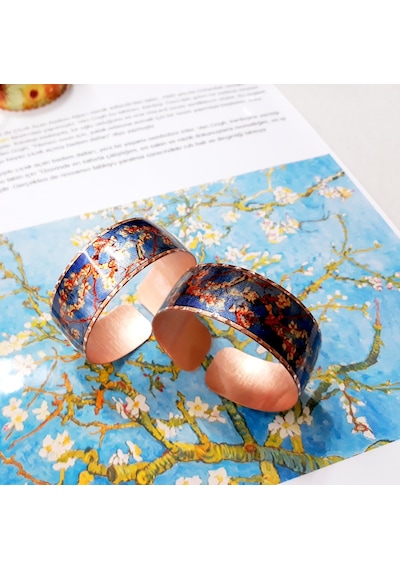 Copper Anatolian Van Gogh Almond Blossom 1890 Bakır Bilezik Ayarlanabilir Rose Gold