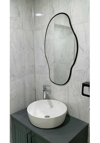 Asimetrik75x40 Konsol, Dresuar, Tuvalet Aynası ''siyah''. 1.kalite Şişecam Ayna 75 X 40 Siyah + Gri Gri - Siyah