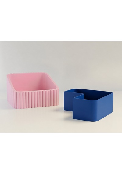 3d Baskı Fıstık Kasesi - Çift Hazneli Kabuk Ayırıcı Sunum Kasesi - Pembe Mavi