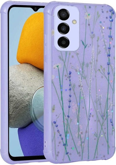 Samsung Uyumlu Galaxy M23 Kılıf Simli Desenli Kamera Korumalı Parlak Zore Popy Kapak Dallar