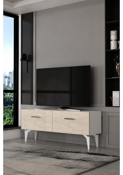 120dhdts2btg Eros Tv Sehpası Beyaz-traverten-gümüş