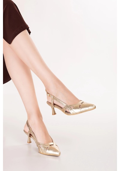 Gondol Kadın Hakiki Deri İnce Stiletto Topuklu Abiye Ayakkabı Ast.6870 Gold