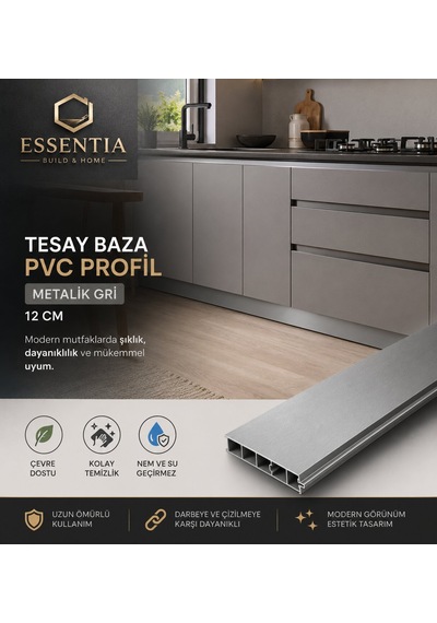 Tesay Pvc Baza Profili 12 Cm Metalik Gri 80 Cm Mutfak Dolabı Süpürgelik Profili