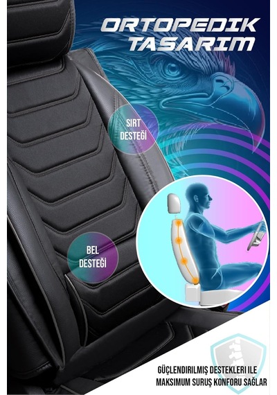 Jeep Renegade İle Uyumlu Lüx Deri Oto Koltuk Kılıfı Ön Arka Takım Eagle Tam Siyah