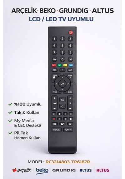 Arçelik Be-ko Grundig Altus Tv Kumandası Lcd Led Tüm Modellerle
