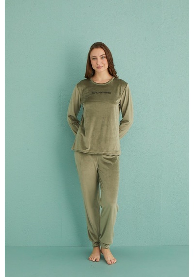 Gd Goldoremi 13165-11 Kadın Automn Vibes Kadife Manşetli Pijama Takım 001