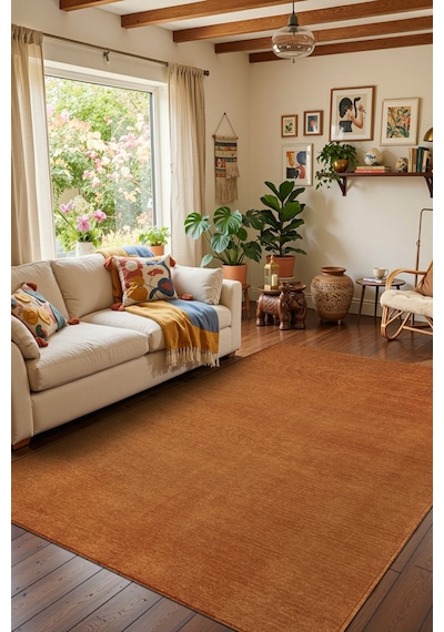Valerıa Vlr01t Turuncu Dekoratif Şönil Kilim Modern Desen Yıkanabilir Yumuşak Kaymaz Taban Halı