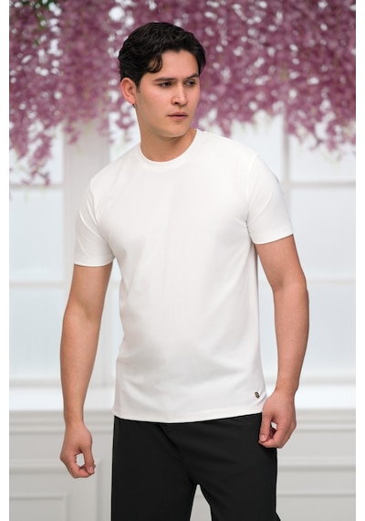 Paul Martin Slimfit Lyocell Kumaş Likralı Küçük Armürlü Bisiklet Yaka T-shirt Beyaz
