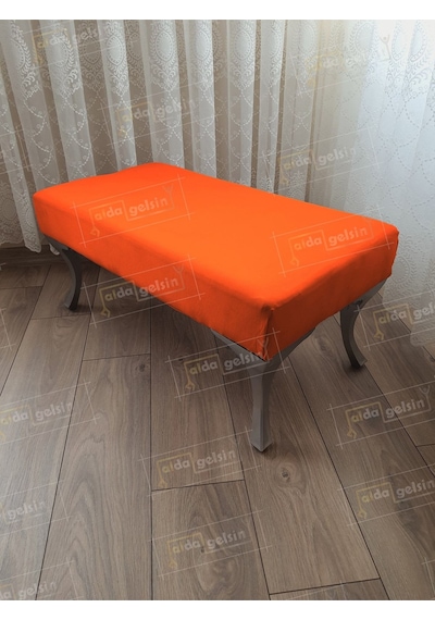 Ayak Ucu Kapı Önü Antre Düz Bench Puf Orta Sehpa Gümüş Ayak 110 Cm Turuncu