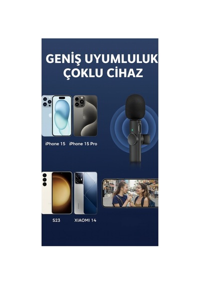 Kablosuz Tüylü Siyah Yaka Mikrofonu Type-c İos Uyumlu 2 Li Set Tak Çalıştır Siyah Siyah