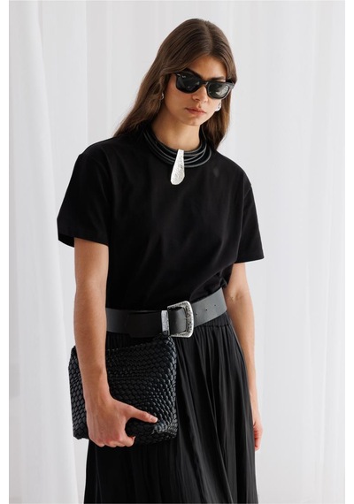 Mizalle Basic Düz Suprem Siyah T-shirt