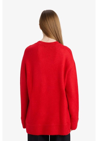 Defacto Loose Fit Bisiklet Yaka Triko Kazak Tunik G7239ax25cwrd328 Kırmızı-rd328