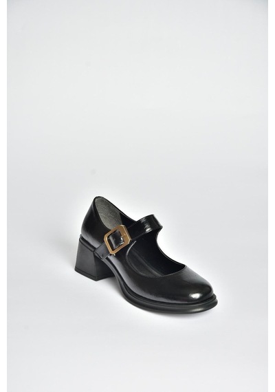 Fox Shoes T820236060 Siyah Rustik Kalın Topuklu Kadın Ayakkabı Siyah