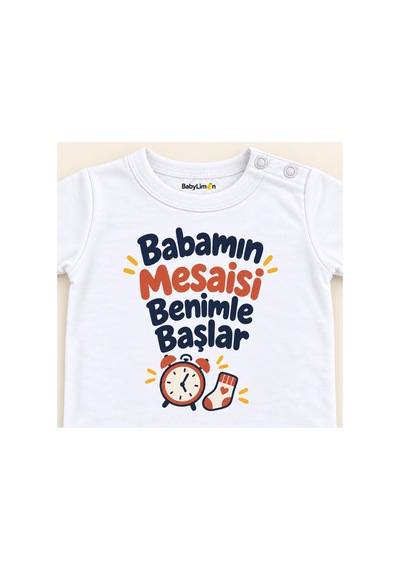 Babylimon Babamın Mesaisi Benimle Başlar Beyaz Kısa Kollu Çıtçıtlı Bebek Zıbını Beyaz - Babamın Mesaisi Benimle Başlar - 928161950 Beyaz - Babamın Mesaisi Benimle Başlar