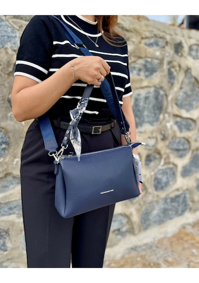 Kadın Orijinal Just Polo Yumuşak Deri Şal Detaylı Ayarlanabilir Askılı El Ve Omuz Çantası Shopper Lacivert