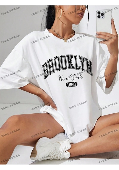 Startmore 1898 New York Baskılı Oversize Kalıp Unisex T-shirt Beyaz
