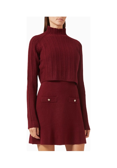 Maje Ritorsa Wool - Blend Sweater Dress, Yüksek Yaka Ve Çıkarılabilir Crop Katmanlı Bordo