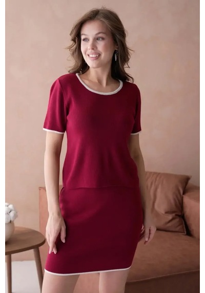 Park Karon 12116 Kadın Bisiklet Yaka Kazak Etek Alt Üst Triko Takım Bordo