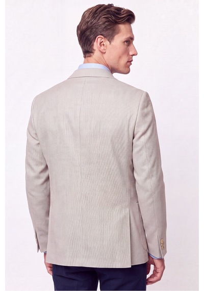 Comfort Fit Torba Cep Esnek Pamuklu Bej Blazer Ceket C 740