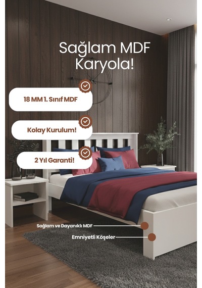 Stark Çift Kişilik Mdf Karyola Ve 2 Komodinli Set