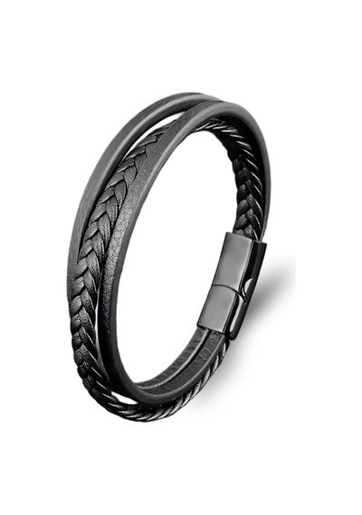 Moncuk Design Siyah Deri Erkek Bileklik Titanyum Çelik Manyetik Kilitli 33513b14d3