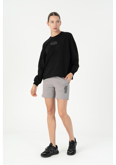 Maraton Oversize Kadın Bisiklet Yaka Siyah- Sweatshirt Siyah-
