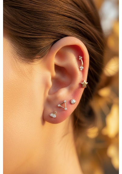 14 Ayar Altın Piercing Tragus Küpe T013