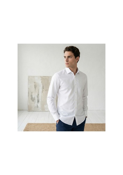 Yusaytr Slim Fit Uzun Kollu Pamuklu Gizli Düğme Yakalı Oxford Gömlek Beyaz Beyaz