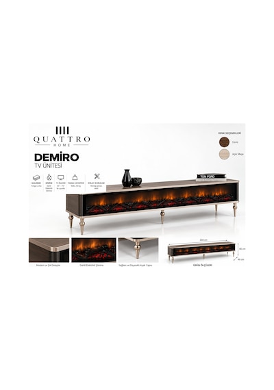 Demiro Elektrikli Şömineli Tv Ünitesi 160 Cm Açık Meşe Metal Ayaklı Modern Tv Sehpası Ceviz Demiro Elektrikli Şömineli Tv Ünitesi 160 Cm Açık Meşe Metal Ayaklı Modern Tv Sehpası Ceviz