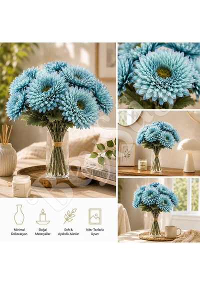 Yapay Çiçek Kasımpatı Buketi 49 Cm Mavi