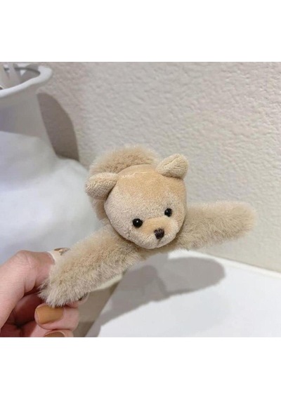Kadın Çift Taraflı Ayıcık Peluş Mandal Toka 12 Cm Karamel