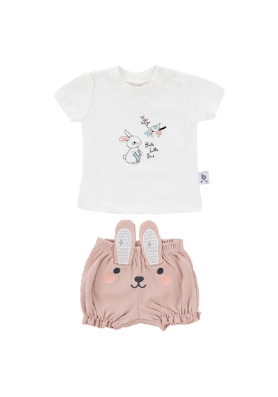 Gezenbebe Hero Kısa Kol Desenli Bebek T-shirt Ve Nakışlı Şort Seti Pembe