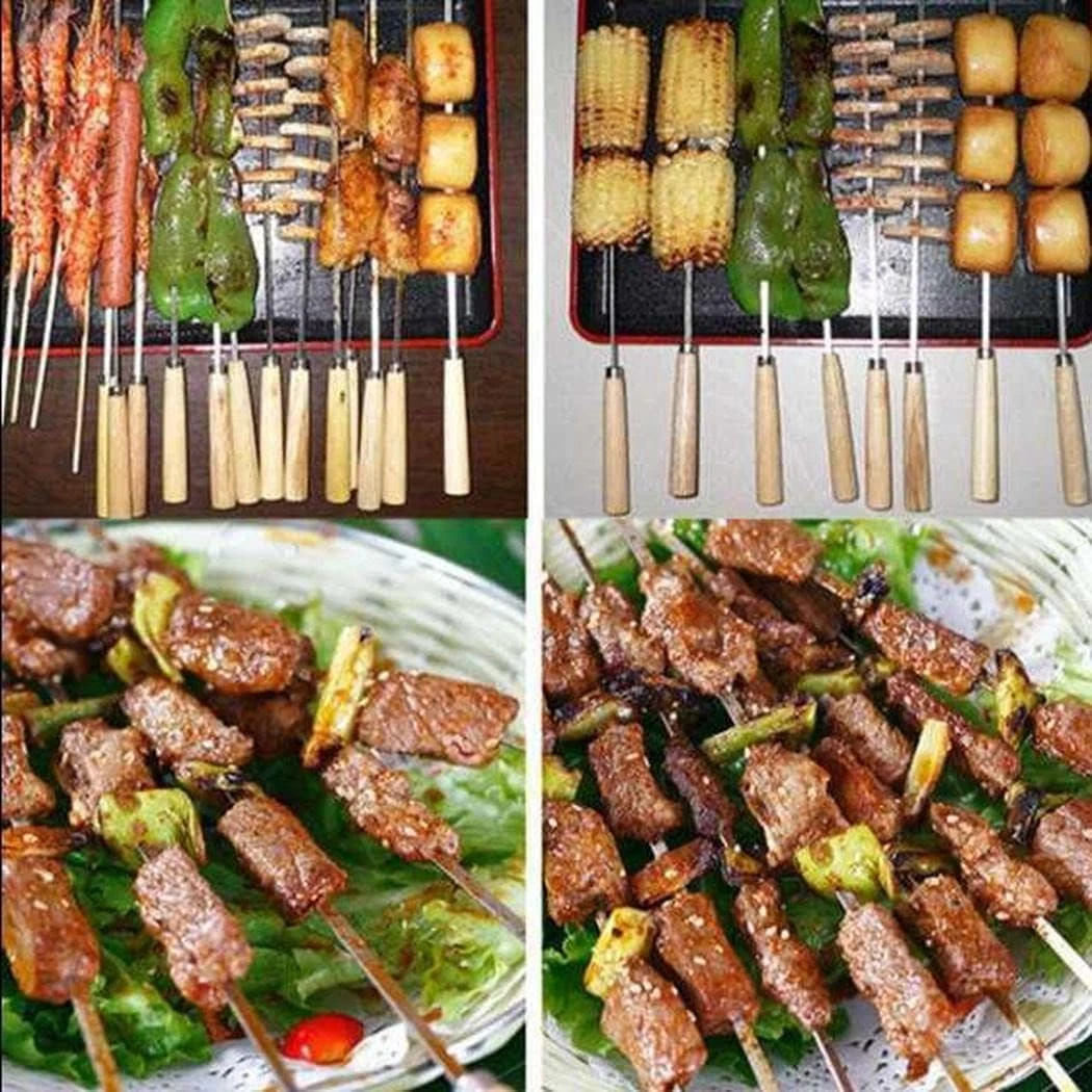 Metal Şiş Seti 6 Adet 32cm Ahşap Saplı Mangal Şiş Takımı Barbekü Şişi Çelik Şiş