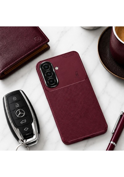 Samsung Galaxy A27 Uyumlu Kılıf Karbon Tasarım Kamera Korumalı Silikon Telefon Kılıfı Kapak Bordo