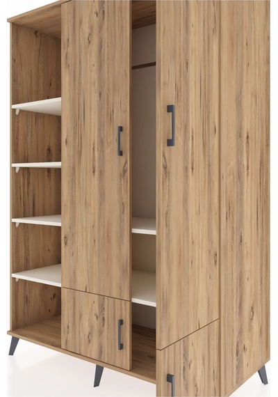 Kronos Dolap 6 Raflı 4 Kapaklı Tek Askılı 132x59x195 Çam-çam/... Çam
