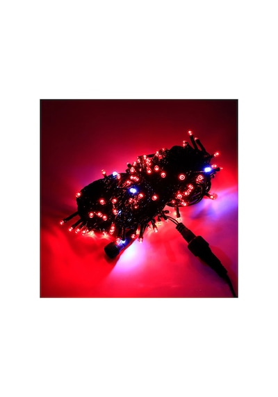 Yılbaşı Noel Işığı 20 Metre Siyah Kablo 200 Led Işık Lamba Su Geçirmez 220 V Fişli Kırmızı
