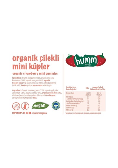 Humm Organik Çilekli Vegan Mini Küpler 30gr