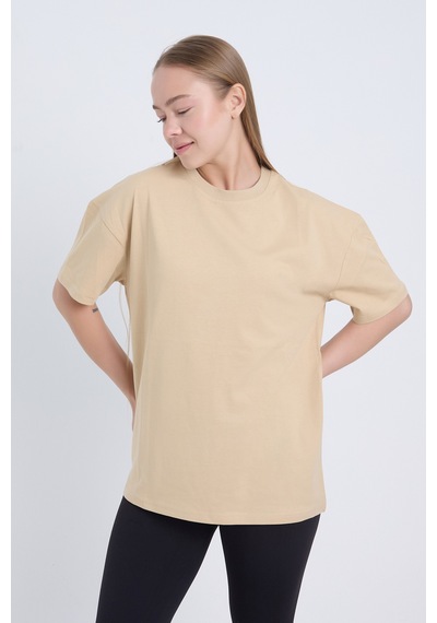 Velvoria Unisex Oversize Basic 3'lü Bej Renk T-shirt Çok Renkli18