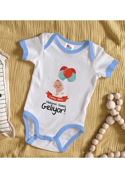 Bitmeyenkartus Bk Kids Kişiye Özel Mavi Bebek Body Zıbın - Model 69 Çok Renkli