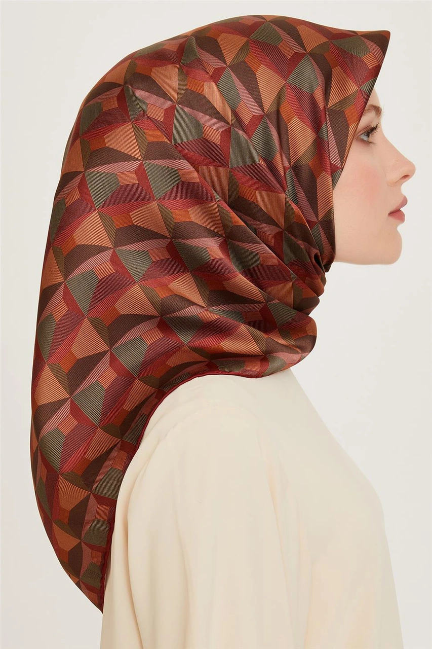 Armine Klasik Desenli Twill Saf İpek Eşarp 9204d 82 Çok Renkli