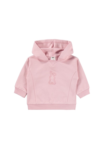 Civil Baby Tavşan Baskılı Kapşonlu Basic 6-18 Ay Takım - Pembe Koyu Pastel Pembe