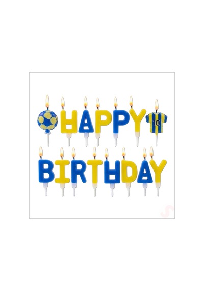 Sarı Lacivert Happy Birthday 15 Parça Doğum Günü Mum Seti 0 - 99