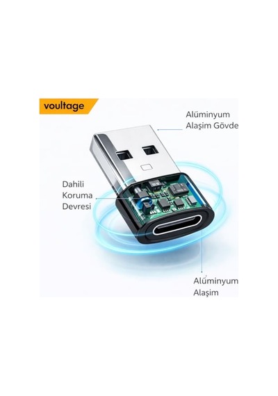 Usb To Type-c Dönüştürücü/çevirici, 3a Hızlı Şarj Ve Veri Aktarımı, Otg, Mini Boy Siyah, İphone Ve Dizüst
