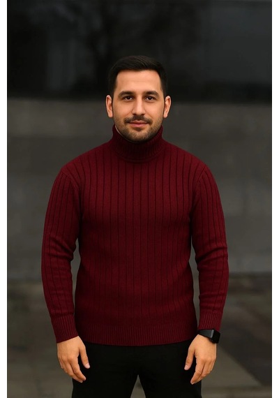 Tarzyeri Erkek Tam Boğazlı Balıkçı Yaka Triko Kazak Kalın Fitilli - Bordo Yeşil