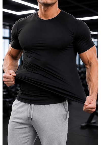 Sapeur Erkek Premium Dar Compression Tişört - Esnek Ve Nefes Alan, Spor & Günlük Tişört Siyah