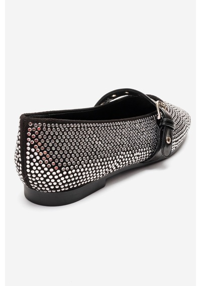 Luvishoes Clıve Siyah Parlak Taş Detaylı Kadın Babet Ayakkabı Siyah