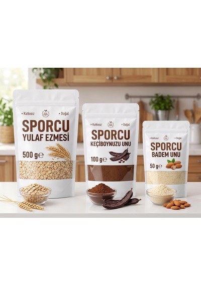 Sporcu Kahvaltı Paketi 500 Gr Yulaf Ezmesi + 100 Gr Keçiboynuzu Unu + 50 Gr Badem Unu