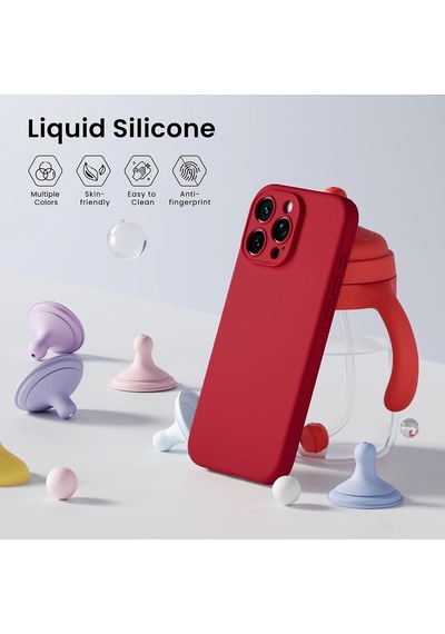 Apple Uyumlu iPhone 16 Pro Kılıf Kamera Korumalı Lansman Silikon Kapak Kırmızı