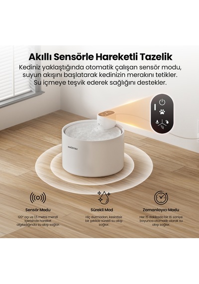 Haustier Wf03 Otomatik Kablosuz Kedi Su Pınarı, Sensörlü , Bataryalı , Ultra Sessiz, Seramik, 2,3lt Hazne